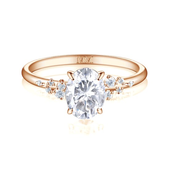 Ovaline - 14k Roségouden Ovaal Moissanite Ring met Minimalistische Zijstenen - 1.5 karaat