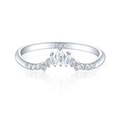 Serenella - Alliance de mariage marquise et moissanite ronde en or blanc 14 carats