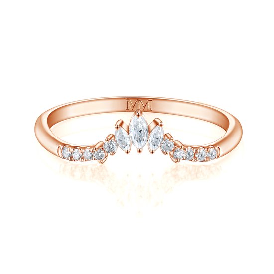 Serenella - 18k Roségouden Marquise en Ronde Moissanite Trouwring