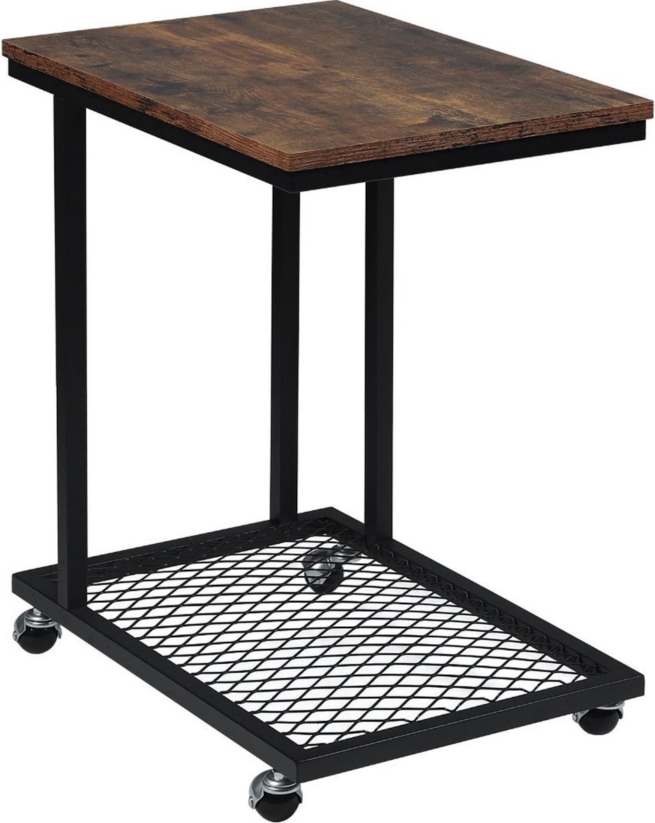Velox Industriële Bijzettafel op Wielen - Trolley, Bijzettafels, Serveerwagen, Roltafel - MDF & Metaal - 51x36x60 cm - Bruin