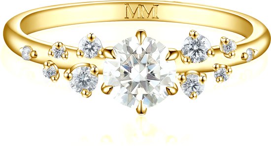 Aurora - 14k Geelgouden Moissanite Ring met Minimalistische Zijstenen - 0.5 karaat