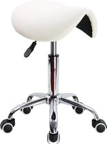 KKTONER Saddle Stool, Work Stool, Height-Adjustable, Rotatable, Office Stool with Saddle Seat, White