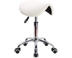 KKTONER Saddle Stool, Work Stool, Height-Adjustable, Rotatable, Office Stool with Saddle Seat, White