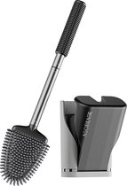 ASOBEAGE Silicone Toilet Brush, Wall Mounted, with Quick Drying Holder Container Toilet Brush for Bathroom (Black Grey)