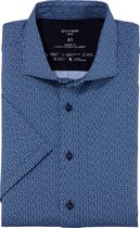 OLYMP Luxor 24/7 modern fit overhemd - korte mouw - Dynamic Flex - marineblauw dessin - Strijkvriendelijk - Boordmaat: 43