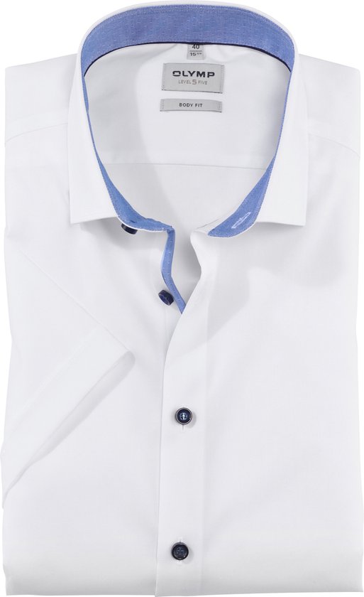 OLYMP Level 5 body fit overhemd - korte mouw - structuur - wit - Strijkvriendelijk - Boordmaat: 40