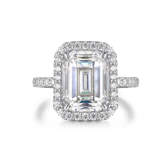 Esmeralda – Bague moissanite Ring émeraude en serti halo - 3,5 carats