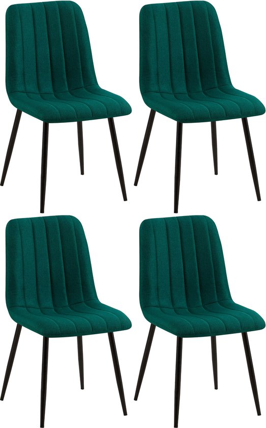 CLP Dijon Set de 4 Chaises de salle à manger - Sans accoudoirs - Piétement métal - tissu vert foncé