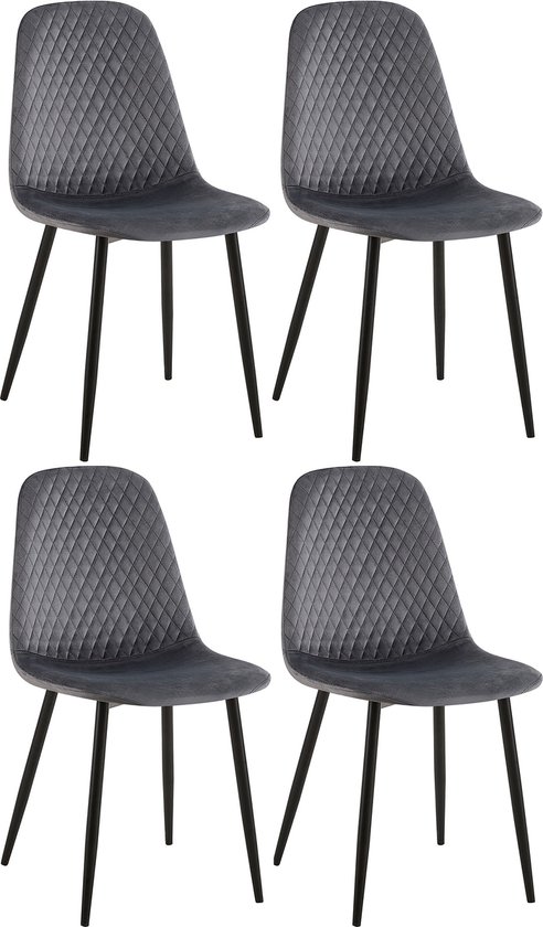 CLP Giverny Set de 4 chaises de salle à manger - sans accoudoirs - Velours gris foncé