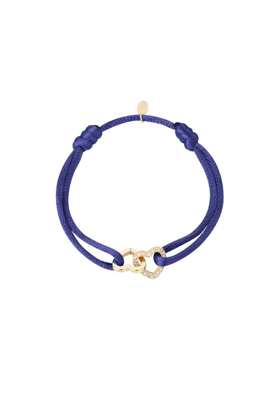 Satijnen armband Double Heart Sparkle - Verstelbaar - One Size - Kobalt Blauw - NEW