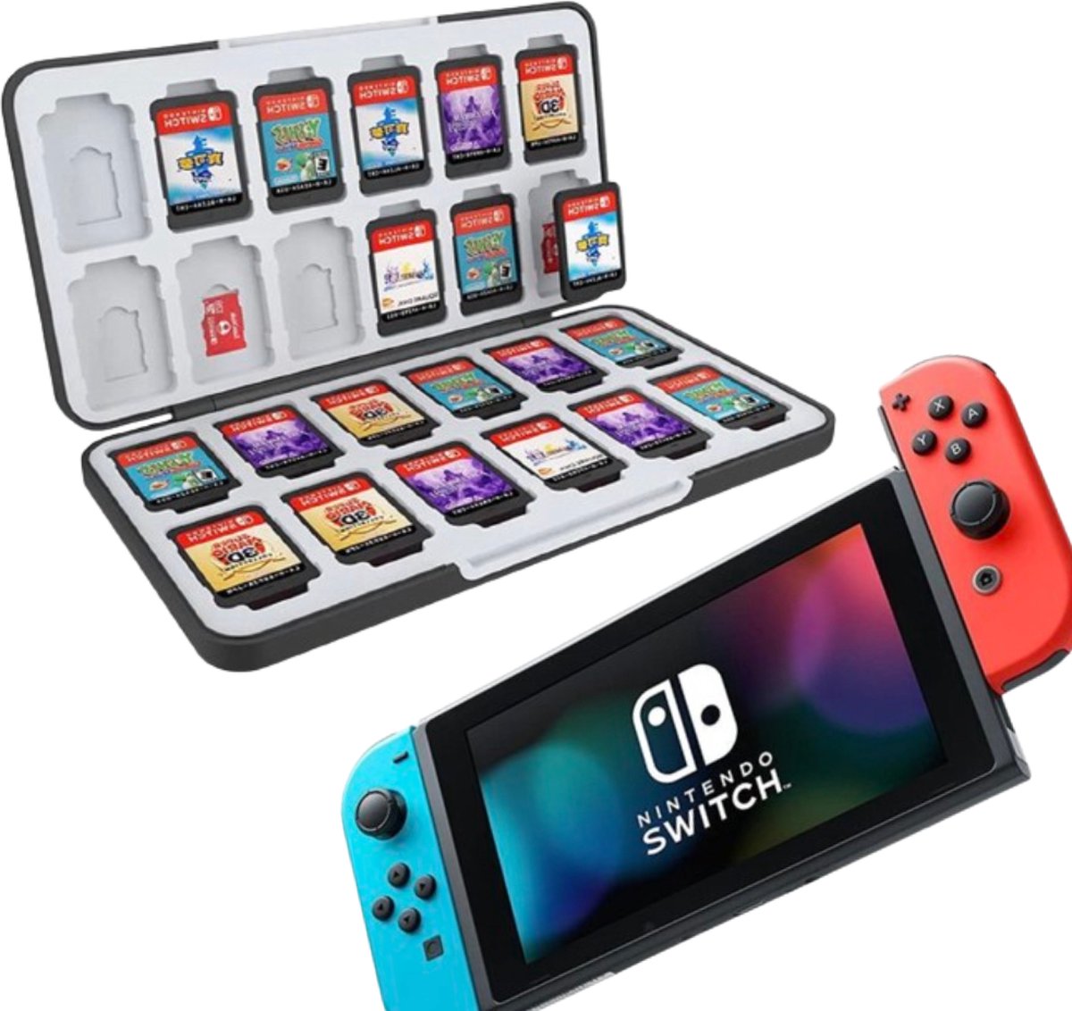Casecentive - 24-in-1 Game Card Case geschikt voor Nintendo Switch - Premium beschermhoes - Nintendo SD kaart houder - Silicone slots - Nintendo Switch Accessoires - zwart - Casecentive