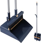 BOOMJOY Long Handled Dust Pan and Brush Set, Household Dust Pan Combo with 54 Inch Handle for Indoor Cleaning and Outdoor Sweeping, Blue