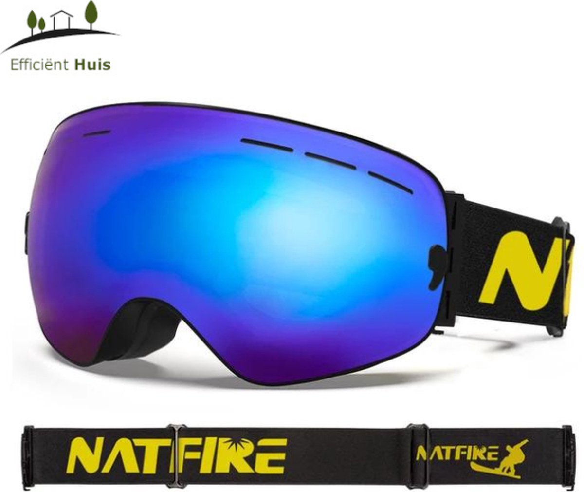 Natfire - Ultieme Skibril - Blauw - UV-bescherming - Geschikt voor brildragers - Anti-Mist - Ventilatie - UV400