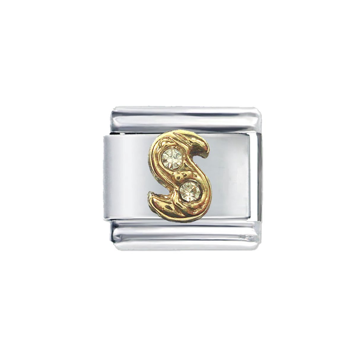 Schakel Bedel - Letter S - met strass - 9mm- Schakel voor Italiaanse Bedelarmband - Plated