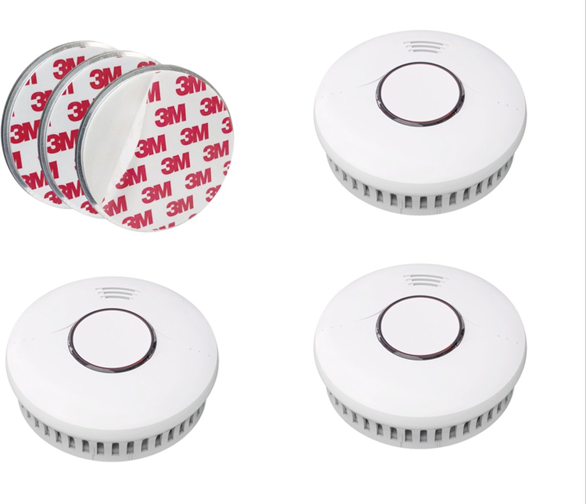 3x Rookmelder 10 jaar batterij met magneet – DVM – Optisch – EN 14604 – Onderhoudsvrij – Pauzeknop – 85 dB alarm – Set van 3 – Montage zonder boren