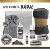 Geschenkset ''Voor De Beste Papa" - 8 Producten | Giftset Voor Hem - 1350 Gram - Vaderdag - Vader - Cadeau Man - Verjaardag - Kerst - Kerstpakket - Zwart - Goud - Grijs