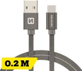 Swissten USB-C naar USB-A Kabel - 0.2M - Grijs