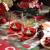 Kerstboom Stemless Wijnglazen, set van 2 wijnglazen met kerstthema voor kerstfeest, vrolijk feest, kerstboombekers, geschenken voor vrienden, kinderen, vrouwen, mannen (400 ml)