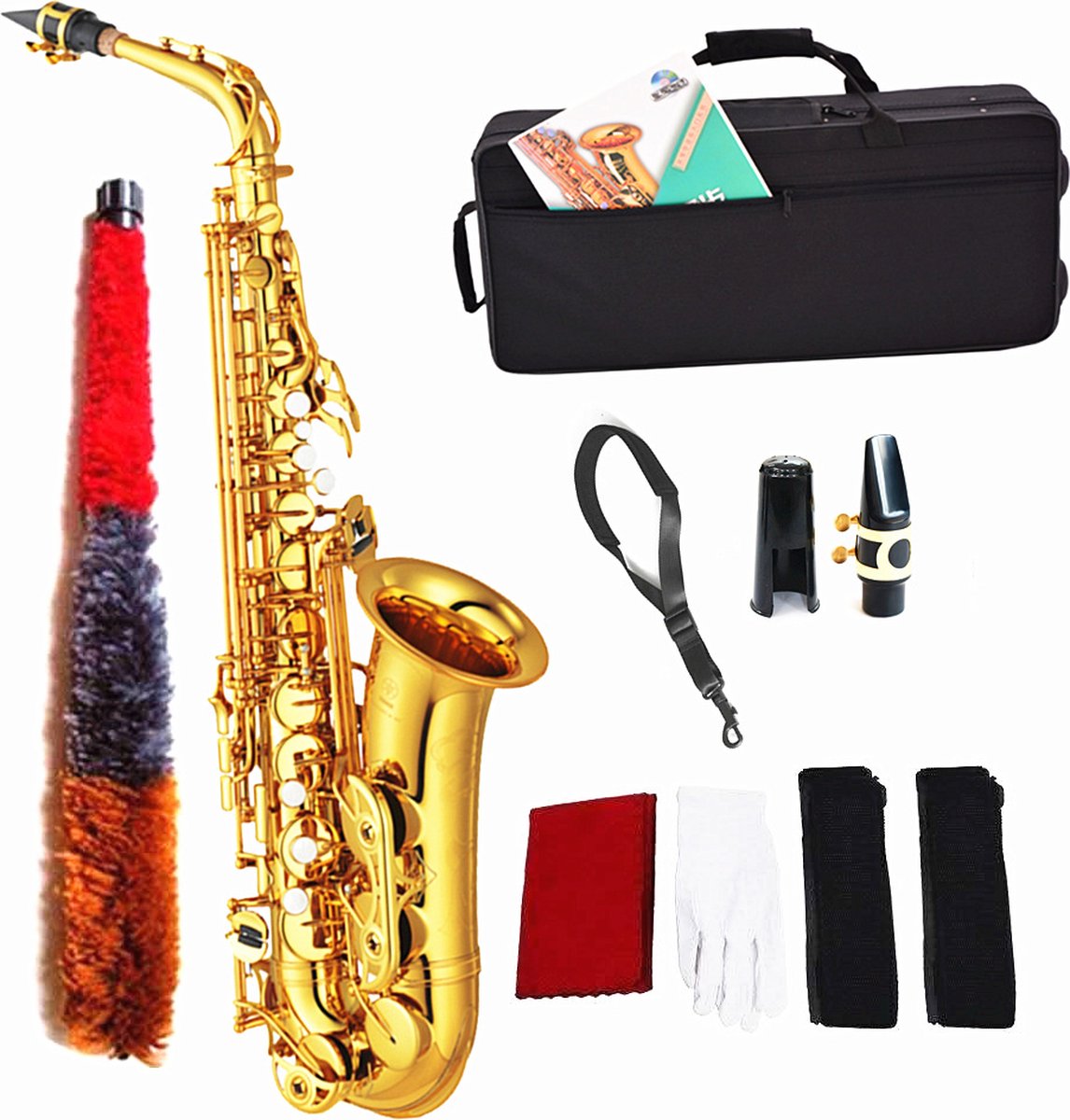 WK Knobbout Alto Saxofoon-Eb-Hoge kwaliteit messing met elektroforetische gouden oppervlakte-Inclusief accessoires-met koffer-blaasinstrument