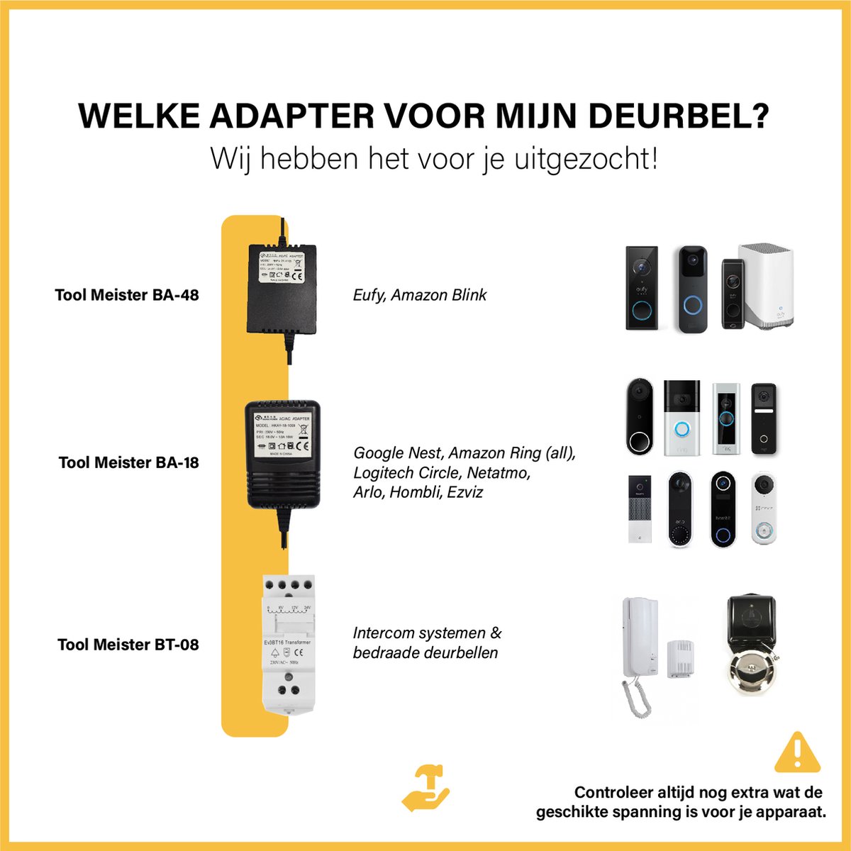 Tool Meister BA48 - 24V/2A AC/AC Adapter voor Eufy Smart Deurbel - 48VA (48W) Universele Beltransformator - Beltrafo - Transformator - Op Maat voor Eufy - 5 Meter Kabel- – foto 3