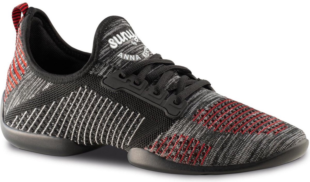 Anna Kern Suny Danssneakers 4015 Pureflex - Heren Sport Sneakers - Salsa, Stijldansen - Zwart/Rood - Maat 43