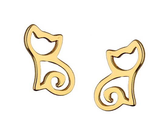 Dames oorbellen Goud - Zilver vergulde oorbellen - Minimalistisch katten oorstekers - Amona Jewelry