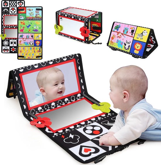 Dr.Rapeti Baby Spiegel Opvouwbaar, Speelgoed Kinderen, Spiegel Speelgoed met Zwart Wit Contrast Patroon, Baby Educatief