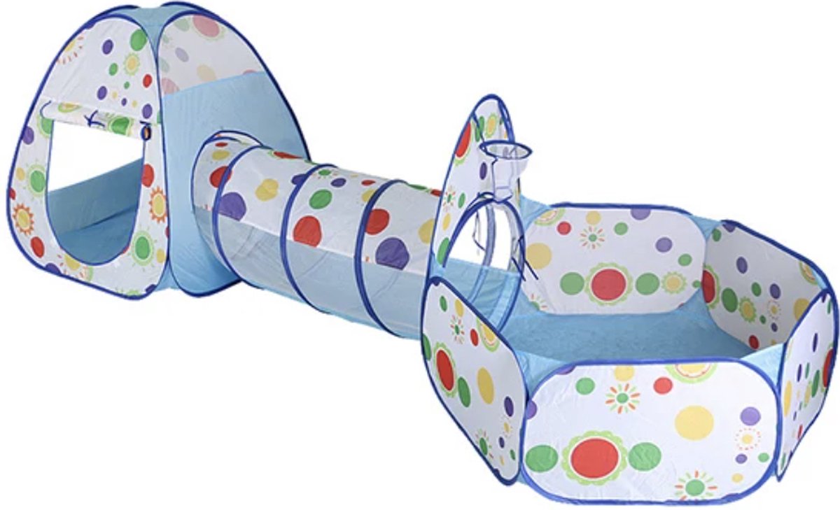 Covie Kinder ballenbak Met tunnel Speeltent Baby Peuter Buiten en Binnen Blauw met stippen