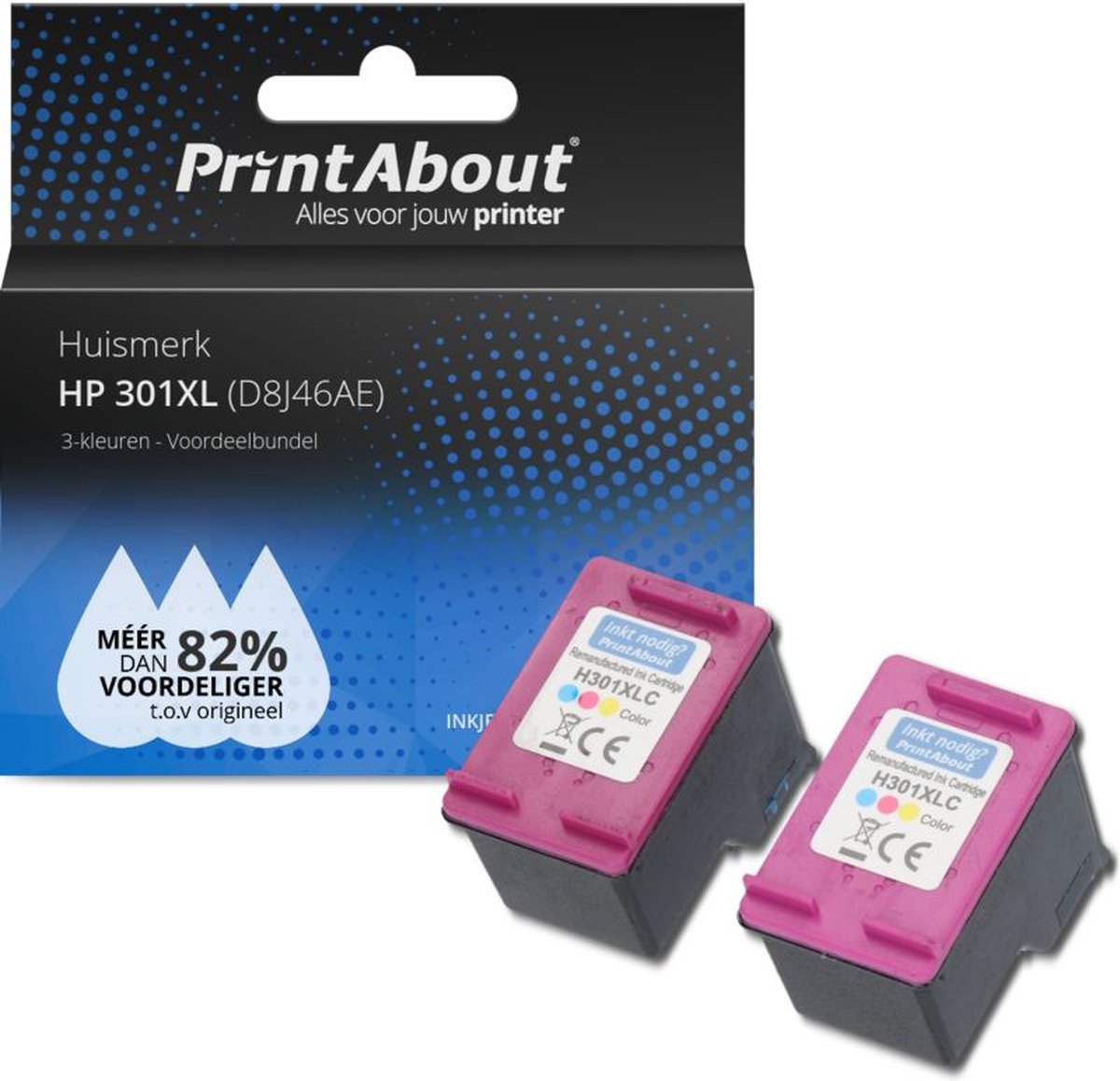 PrintAbout - Inktcartridge / Alternatief voor de HP 301XL / 3 Kleuren