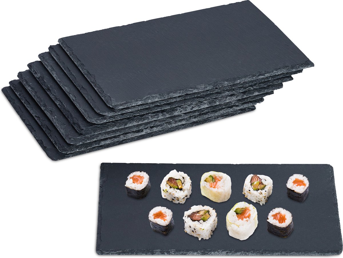 leisteen serveerplank - set van 8 - 26 x 16 cm - rechthoekig - hapjes - antraciet