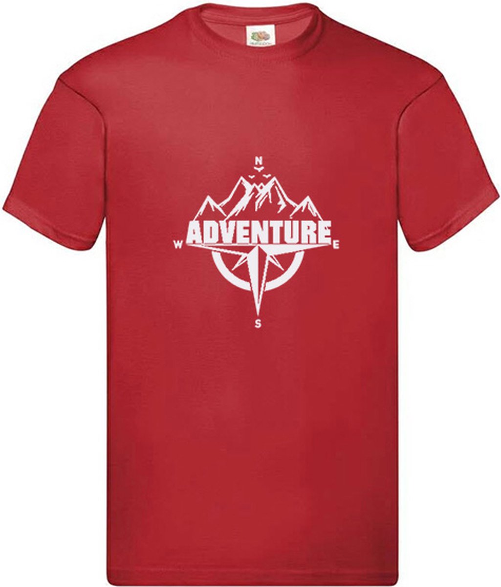 Rood Heren Hoogwaardige T-shirts met Avontuurthema, Berg En Kompas