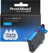 PrintAbout huismerk Inktcartridge 16 (C13T16224012) Cyaan geschikt voor Epson