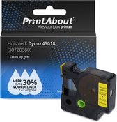 PrintAbout huismerk Tape 45018 (S0720580) Zwart op geel (12 mm) geschikt voor Dymo