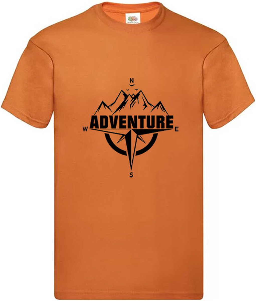 Orange Heren Hoogwaardige T-shirts met Avontuurthema, Berg En Kompas