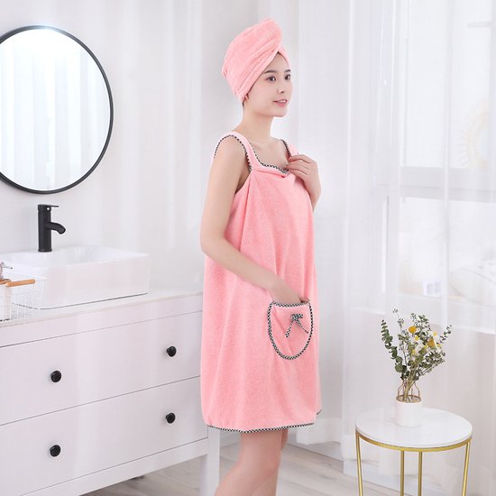 Beste Prijs badjas - badjas dames - haarhanddoek - sauna handdoek - absorberend - roze