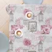 Grijs tafelzeil tafelkleed stoffige roze bloemen rozen romantisch chique stijl waterdicht tafelzeil rechthoekig 250 x 140 cm tafelkleed van was PVC tafelkleed afwasbaar kunststof onderhoudsvriendelijk