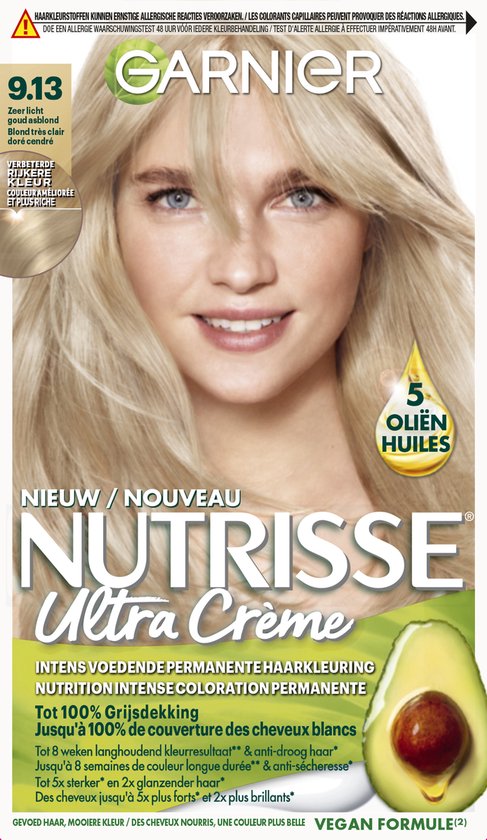 Garnier Nutrisse Ultra Crème 9.13 Zeer Licht Goud Asblond - Intens voedende permanente haarkleuring