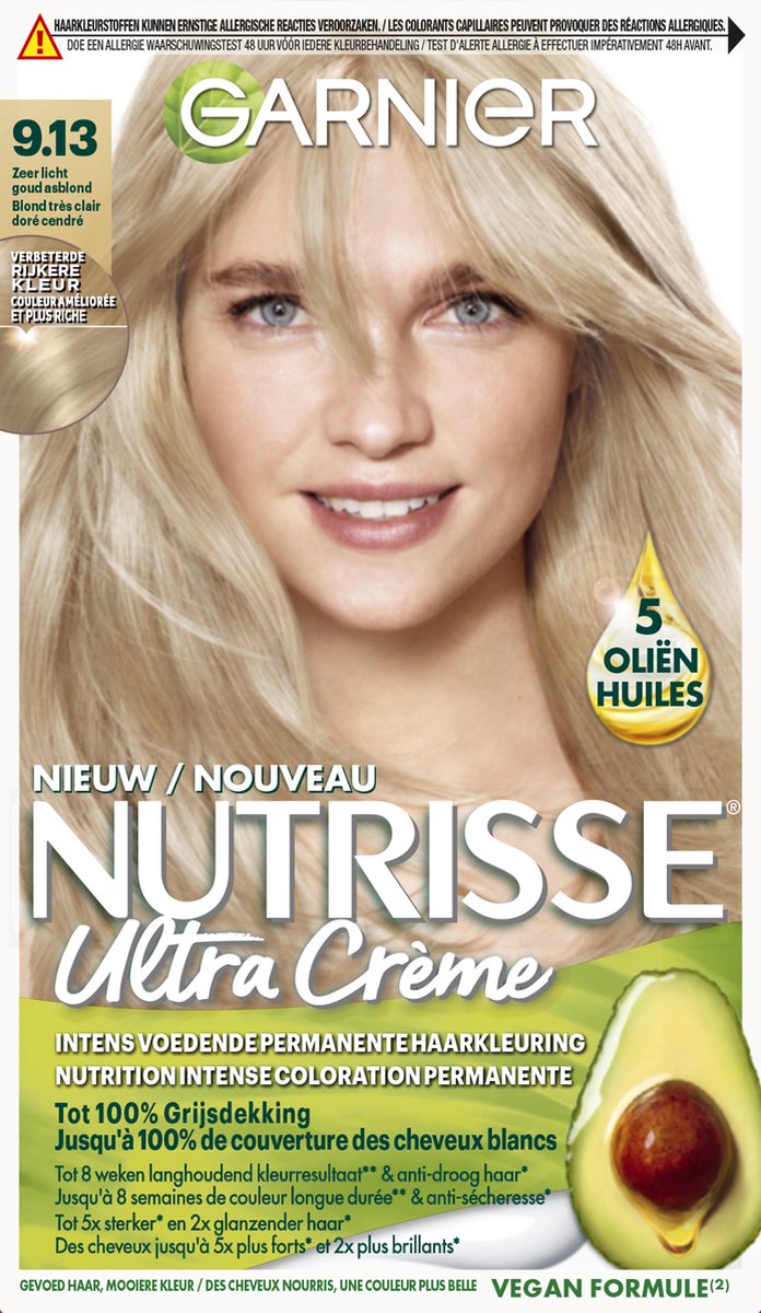 Garnier Nutrisse Ultra Crème 9.13 Zeer Licht Goud Asblond - Voedende Haarverf