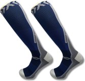 Sandside Compressiekousen Premium Actief - 2 Paar - Steunkousen Vrouwen en Mannen - Compressie sokken - Hardloopsokken - Vliegtuig Sokken - Donkerblauw - Maat 45-50 XXL