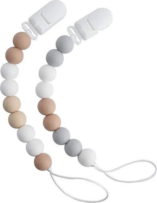 Foto: 2 stuks speenkoord baby siliconen kralen blauw beige taupe