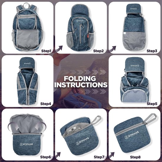 Sac à Dos Pliable ZOMAKE 20L – Ultra-léger 252g, Imperméable, Pour Rando Et Voyage