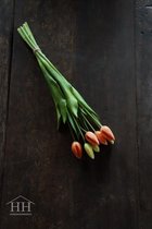 Kunst tulpen in knop - perzik | oranje - 44cm - 7 stelen - kunst tulp - kunst tulpenboeket - tulp - lange tulpen