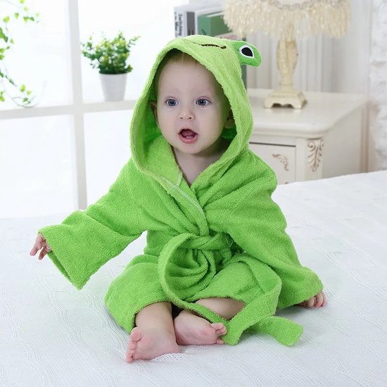 BoefieBoef Kikker Kinder Badjas Baby & Peuter 0-2 Jaar (Max 85 cm) - Zacht Katoen met Dieren Capuchon - Absorberende Ochtendjas Handdoek voor Jongens & Meisjes - Zwemles, Carnaval, Verjaardag & Kraamcadeau - Perfect na Bad & Zwemmen - Groen van BoefieBoef — afbeelding 5