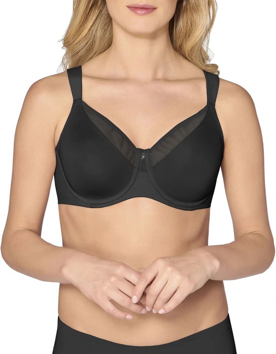Zwarte Triumph beha met voorgevormde cups en mesh inzetstukken.