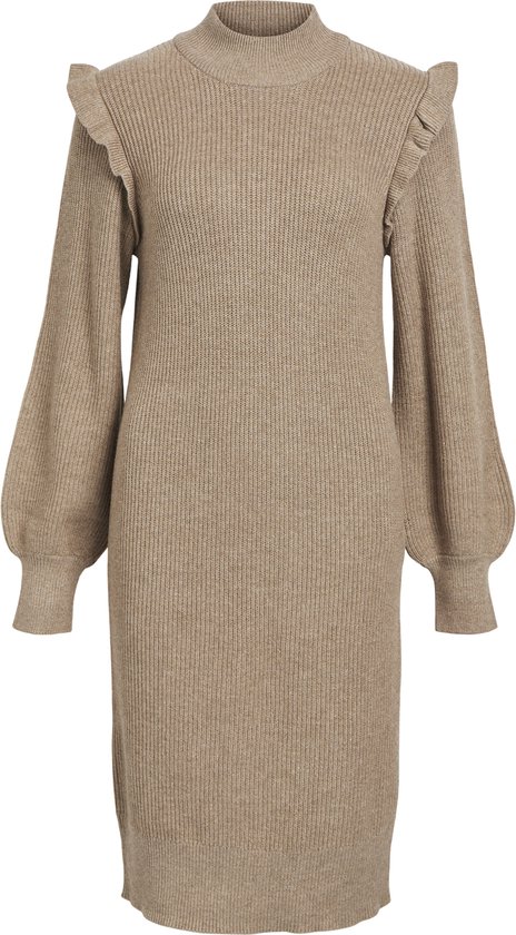 Object Objmalea L/s Ruffle Knit Dress Robes Femme - Rok - Robe - Marron - Taille XL