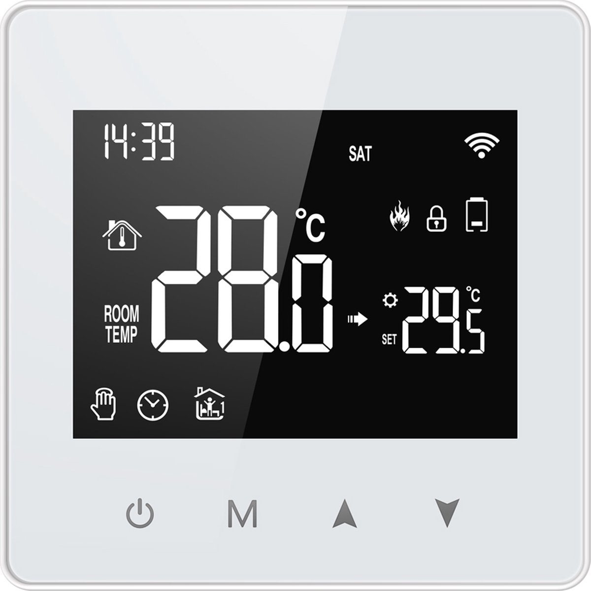 Slimme Opbouw Thermostaat met tiptoetsen | 3x AAA of USB-C voeding | geschikt voor 2-draads aansluiting | C.V. Installatie | Boiler | Wit | 3amp op Prijzenvolger.com
