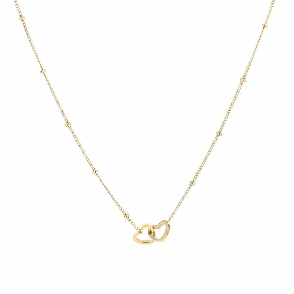 Ketting Double Hearts - Michelle Bijoux - Ketting - 40 + 5 cm - Stainless Steel - Goud