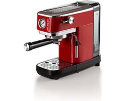 Cappuccino Koffiezetapparaat met manometer, compatibel met koffiepoeder en ESE-pads, 1300 W, inhoud 1,1 l, druk 15 bar, filter ½ kopjes - Rood