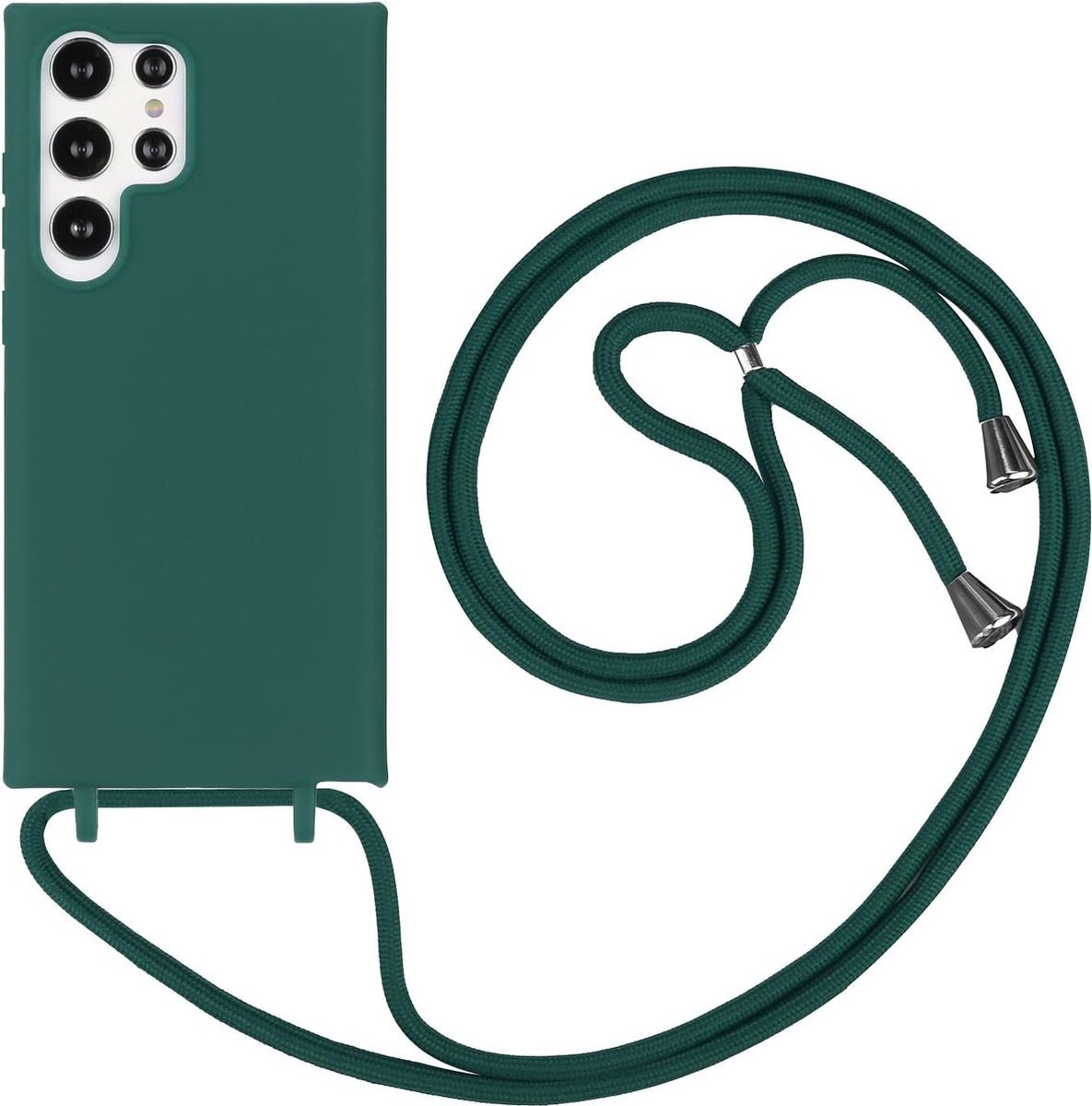 Siliconen Backcover met Koord - Geschikt voor Samsung Galaxy S22 Ultra / S23 Ultra - Groen