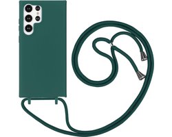 Siliconen Backcover met Koord - Geschikt voor Samsung Galaxy S22 Ultra / S23 Ultra - Groen